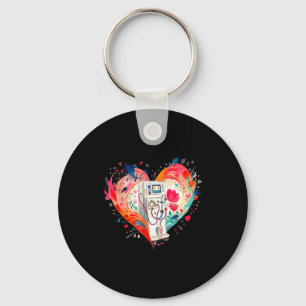 Watercolor Heart Floral Dialysis Nurse Nephrology Key Ring