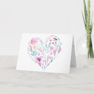 Watercolor Heart Flowers Valentine's Day Card