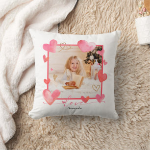 Watercolor Heart Frame Photo Valentine's Cushion