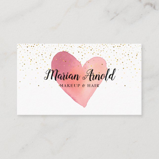 Watercolor Heart Gold Sprinkles Business Card (Front)