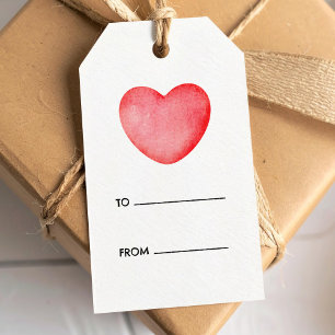 Watercolor heart in pink gift tag