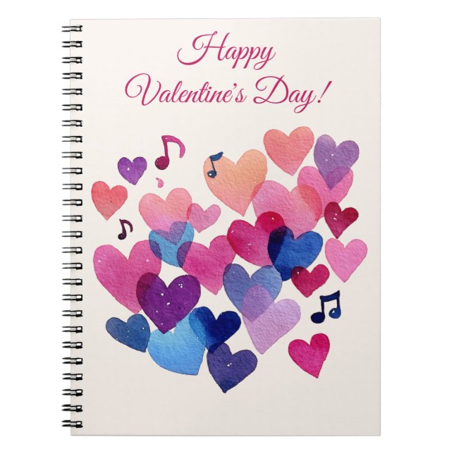 Watercolor Heart Melody Valentine's Day Notebook (Front)