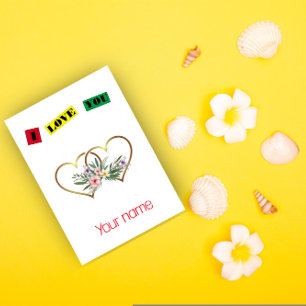  Watercolor heart monogram name Flat Holiday Card