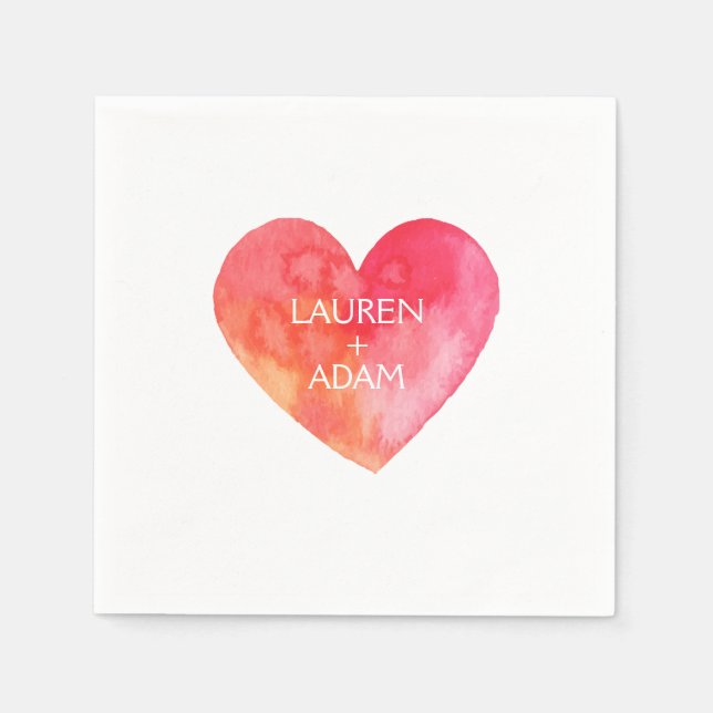 Watercolor Heart Paper Napkins for weddings (Front)