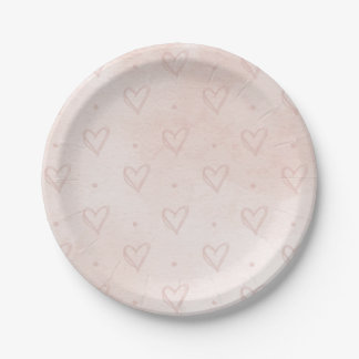 Watercolor Heart Paper Plates, Dusty Pink Paper Plate