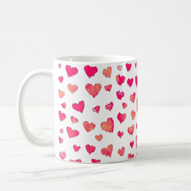 Watercolor Heart Pattern Art Coffee Mug (Left)