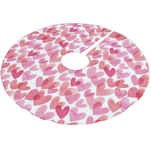 Watercolor Heart Pattern Brushed Polyester Tree Skirt