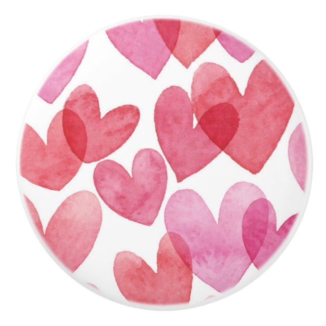 Watercolor Heart Pattern Ceramic Knob (Front)