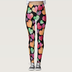 Watercolor Heart Pattern Cute Girly Colourful Leggings