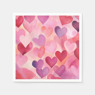 Watercolor Heart Pattern Modern Contemporary Pink Napkin