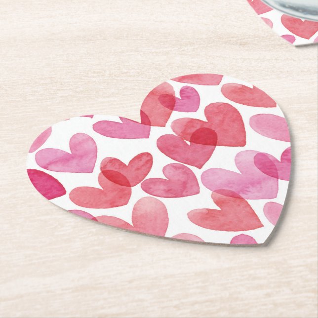 Watercolor Heart Pattern Paper Coaster (Angled)