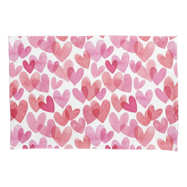 Watercolor Heart Pattern Pillowcase (Front-Left)