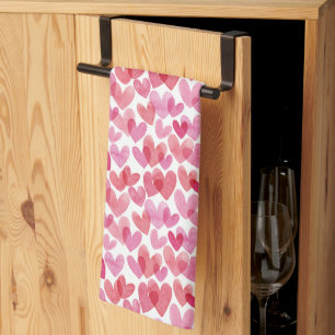Watercolor Heart Pattern Tea Towel