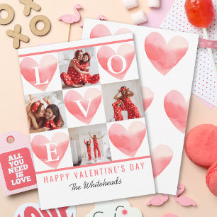 Watercolor Heart Photo Collage Valentine's Holiday Card