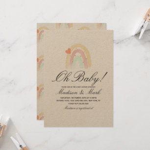 Watercolor Heart Rainbow Stroke Baby Shower Rustic Invitation