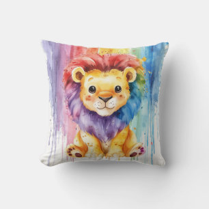 Watercolor Heart Shape Colourful Lion Nursery Cushion