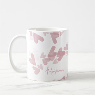 Watercolor Heart Stamps Pink Script Name Coffee Mug
