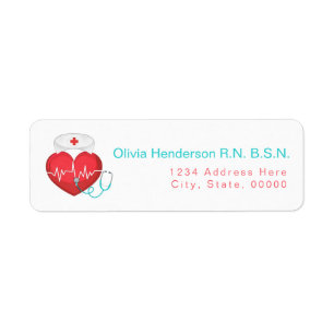 Watercolor Heart Stethoscope Nurse Return Address Label