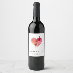 Watercolor heart Thank you   wedding favour Wine Label