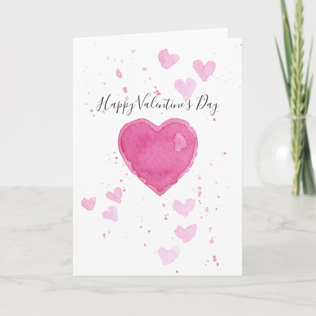 Watercolor Heart Valentine's Day Greeting Card (Front)