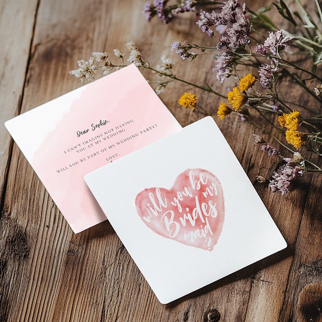 Watercolor Heart Will You Be My Bridesmaid Card (Creator Uploaded)