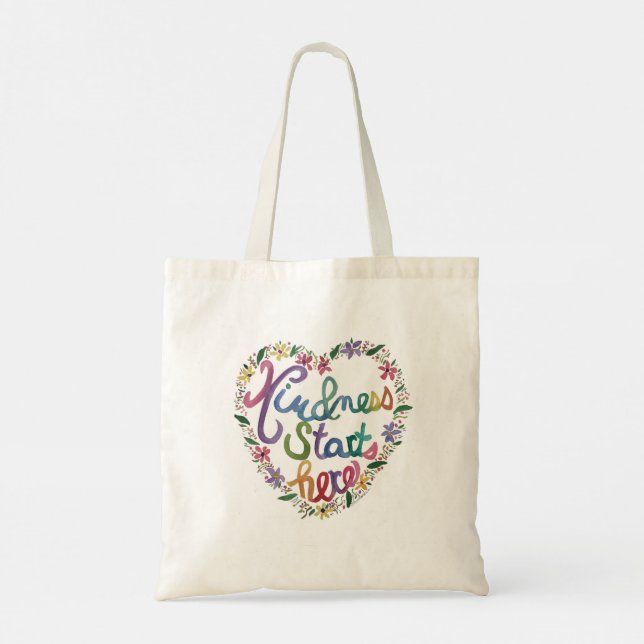Watercolor Heart Wreath Kindness Tote Bag (Back)