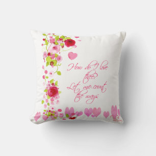 Watercolor Hearts and flowers Throw Pillow