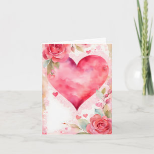 Watercolor Hearts and Roses Shabby Chic Valentine Holiday Card