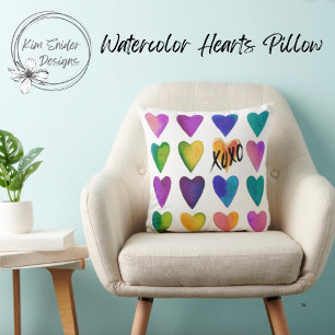 Watercolor Hearts and XOXO Cushion
