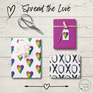 Watercolor Hearts and XOXO Wrapping Paper Sheet