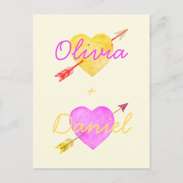 Watercolor Hearts Arrows Bright Valentine Love Postcard (Front)