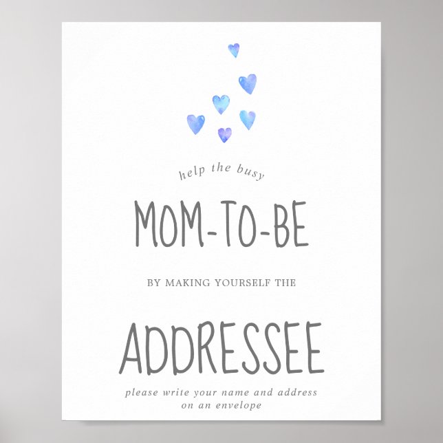 Watercolor Hearts Baby Boy Address an Envelope Poster (Front)