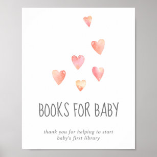 Watercolor Hearts Baby Shower Books for Baby Sign