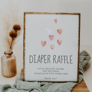 Watercolor Hearts Baby Shower Diaper Raffle Sign
