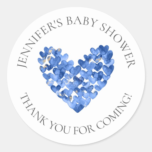Watercolor Hearts Baby Shower Favour Sticker (Front)