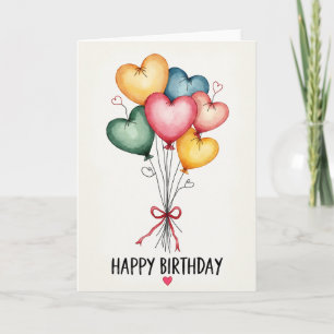 Watercolor Hearts Birthday Card