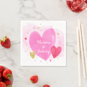 Watercolor Hearts Birthday Napkin