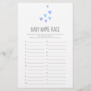 Watercolor Hearts Boy Baby Name Race Game