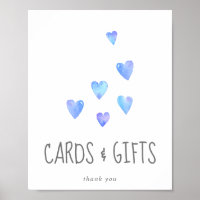 Watercolor Hearts Boy Baby Shower Cards and Gifts