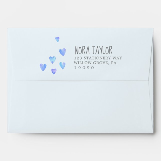 Watercolor Hearts Boy Baby Shower Envelope (Back (Top Flap))