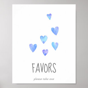 Watercolor Hearts Boy Baby Shower Favours Sign