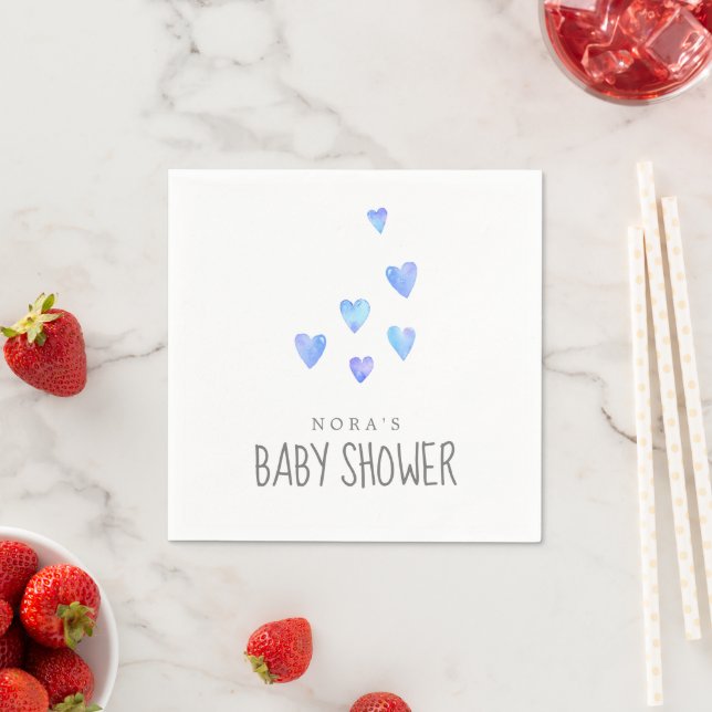 Watercolor Hearts Boy Baby Shower Napkins (Insitu)