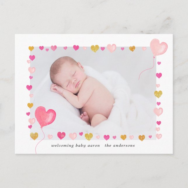 watercolor hearts colourful border Photo Postcard (Front)