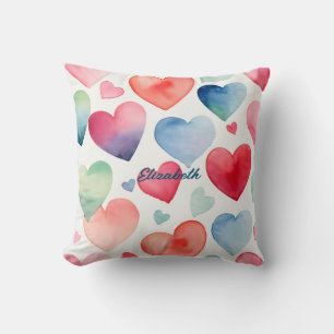 Watercolor hearts cushion