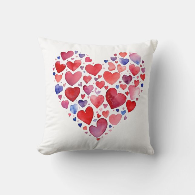 Watercolor Hearts Cushion (Front)