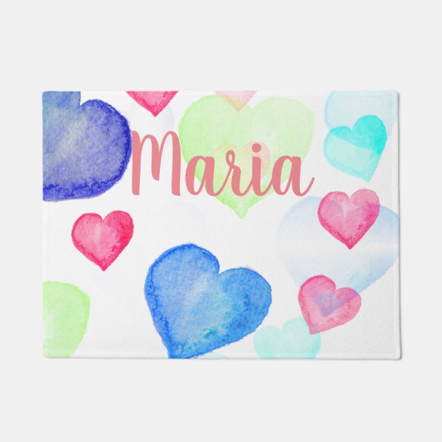 Watercolor Hearts Doormat (Front)