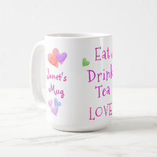 Watercolor Hearts EAT Drink Tea LOVE Coffee Mug