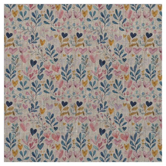 Watercolor hearts fabric (Swatch)