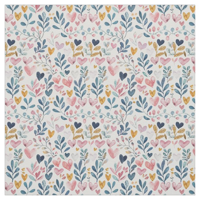 Watercolor hearts fabric (Swatch)