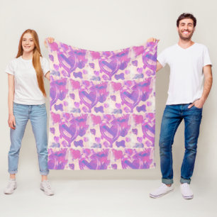Watercolor hearts fleece blanket